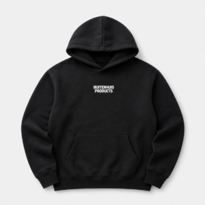 Zwarte Buitenhuis Products hoodie, vooraanzicht
